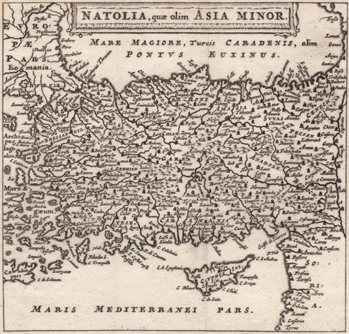 antique map of Natolia Asia Minor Cluver 1701 map